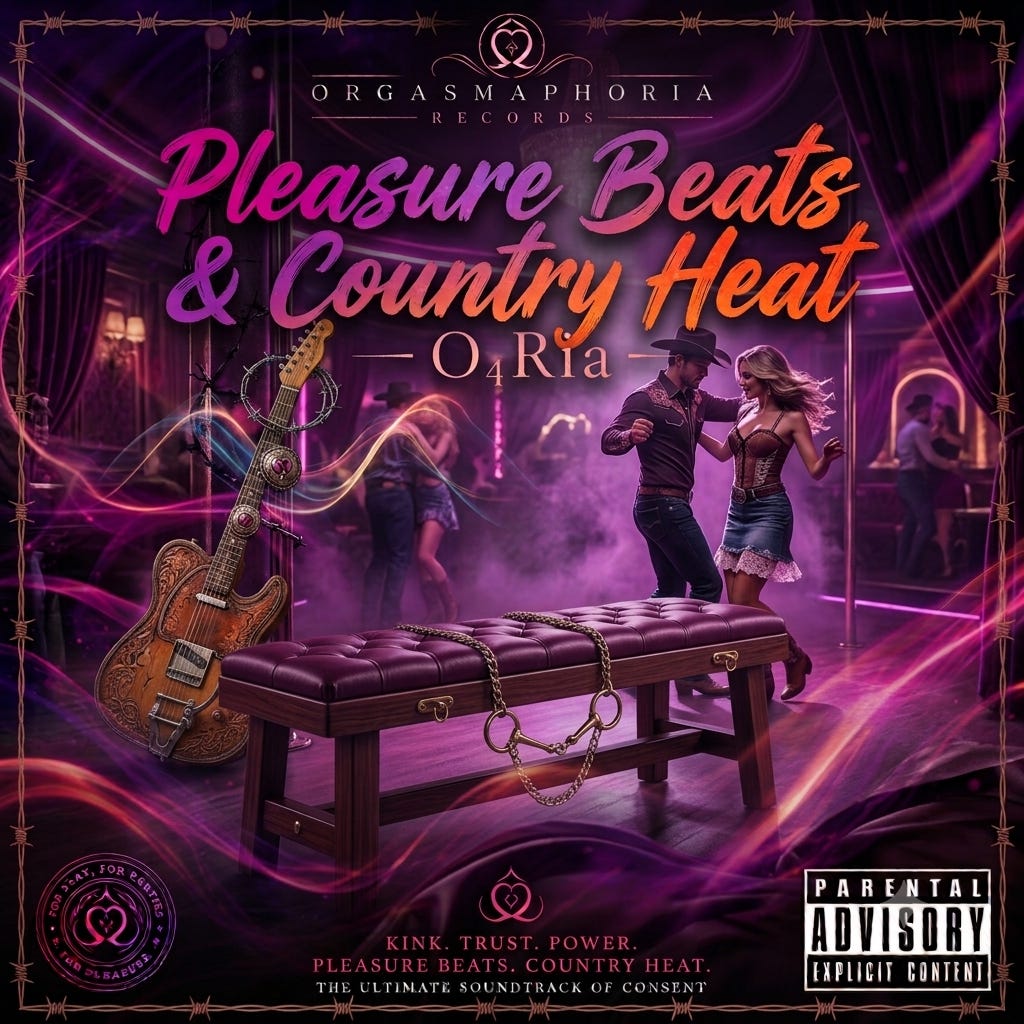Pleasure Beats & Country Heat album cover showing two dancers, a guitar, and the O4Ria title